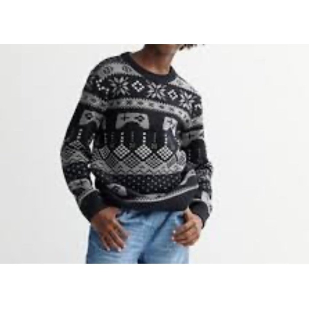 Holiday Boys Medium 10/12 Ugly Christmas Sweater Gamer Black/Gray New